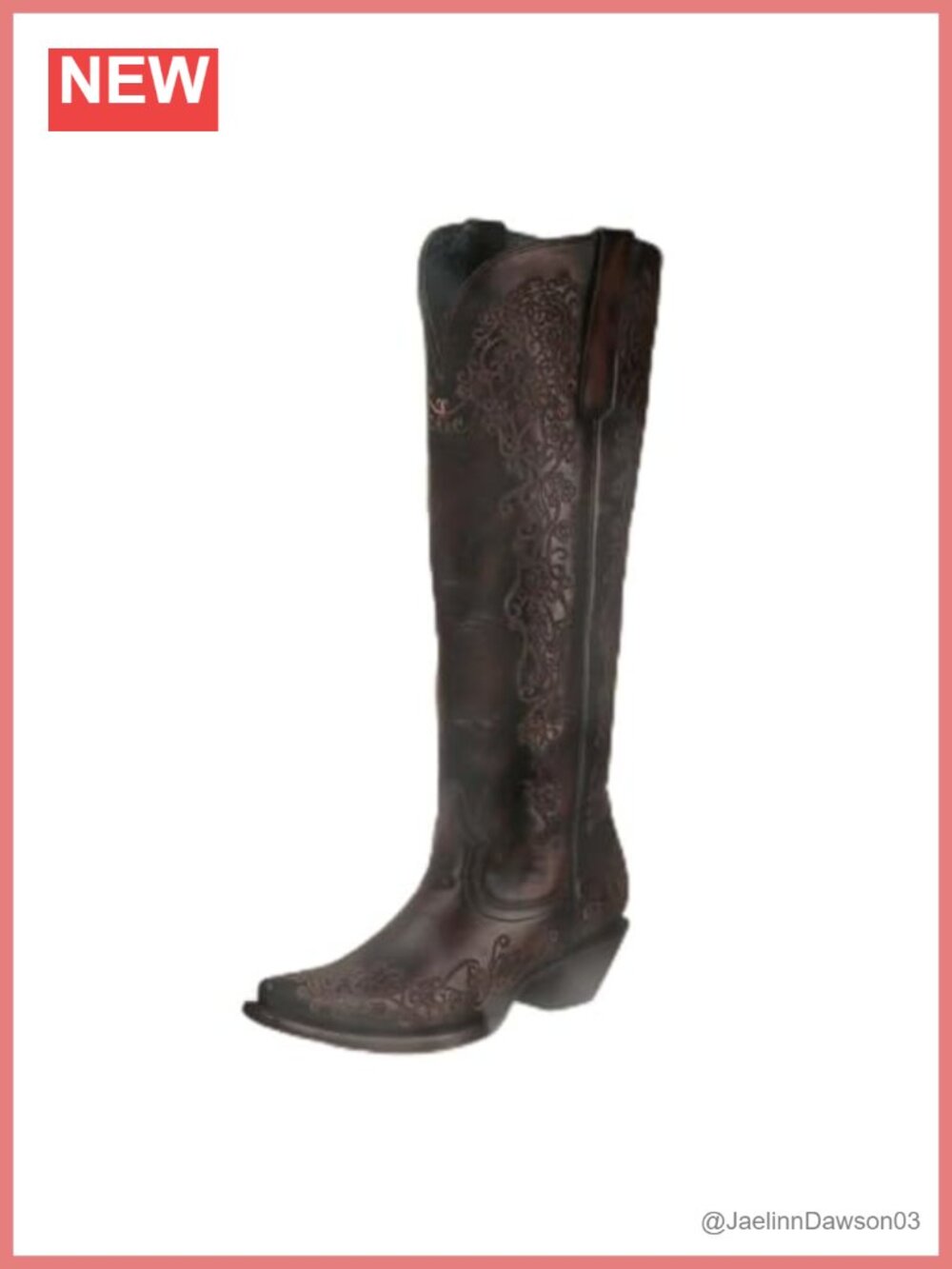 Leather Snip Toe Western Boots with Floral Embroidery